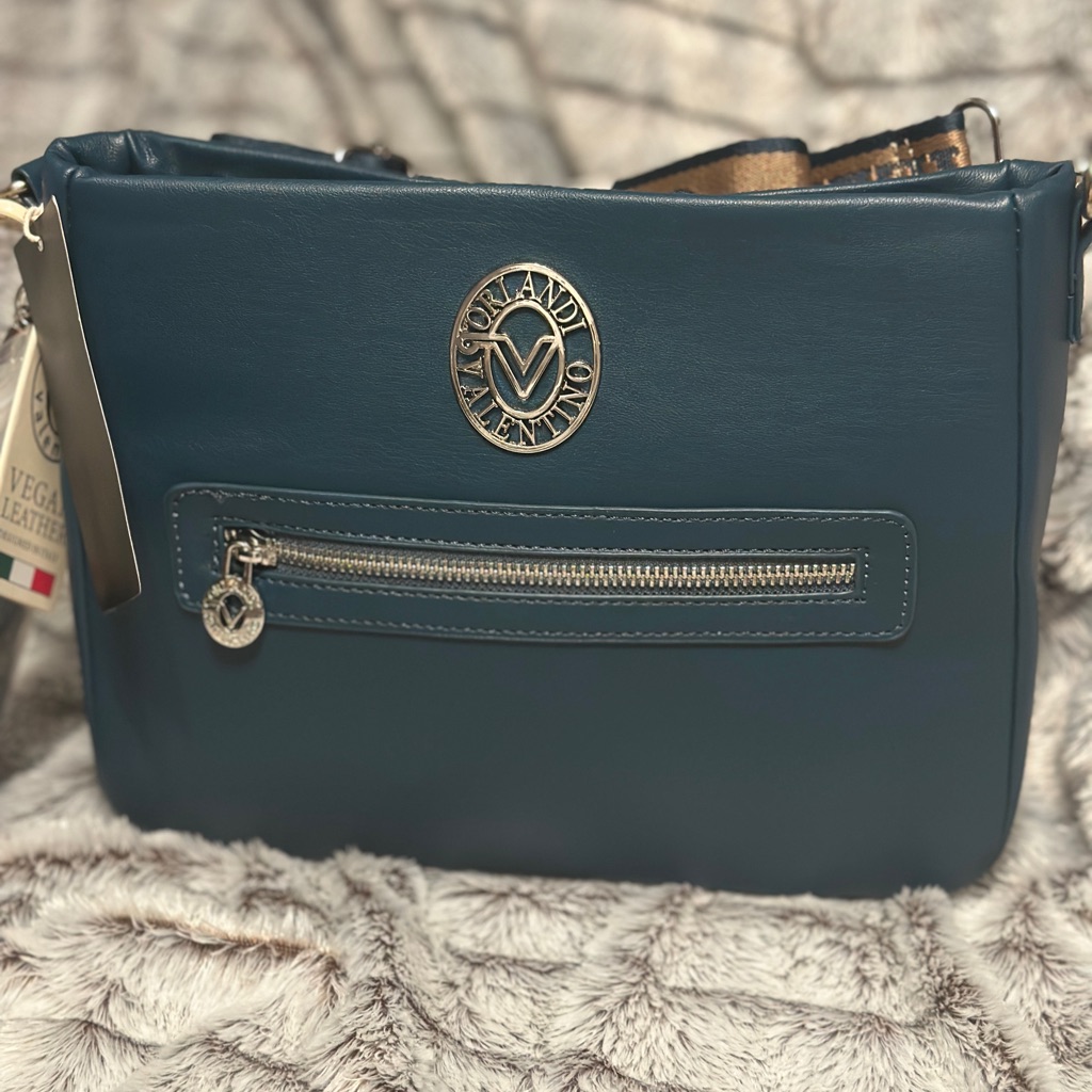 Valentino Orlandi Nwt Blue Vegan Leather Crossbody Purse With Change Purse.